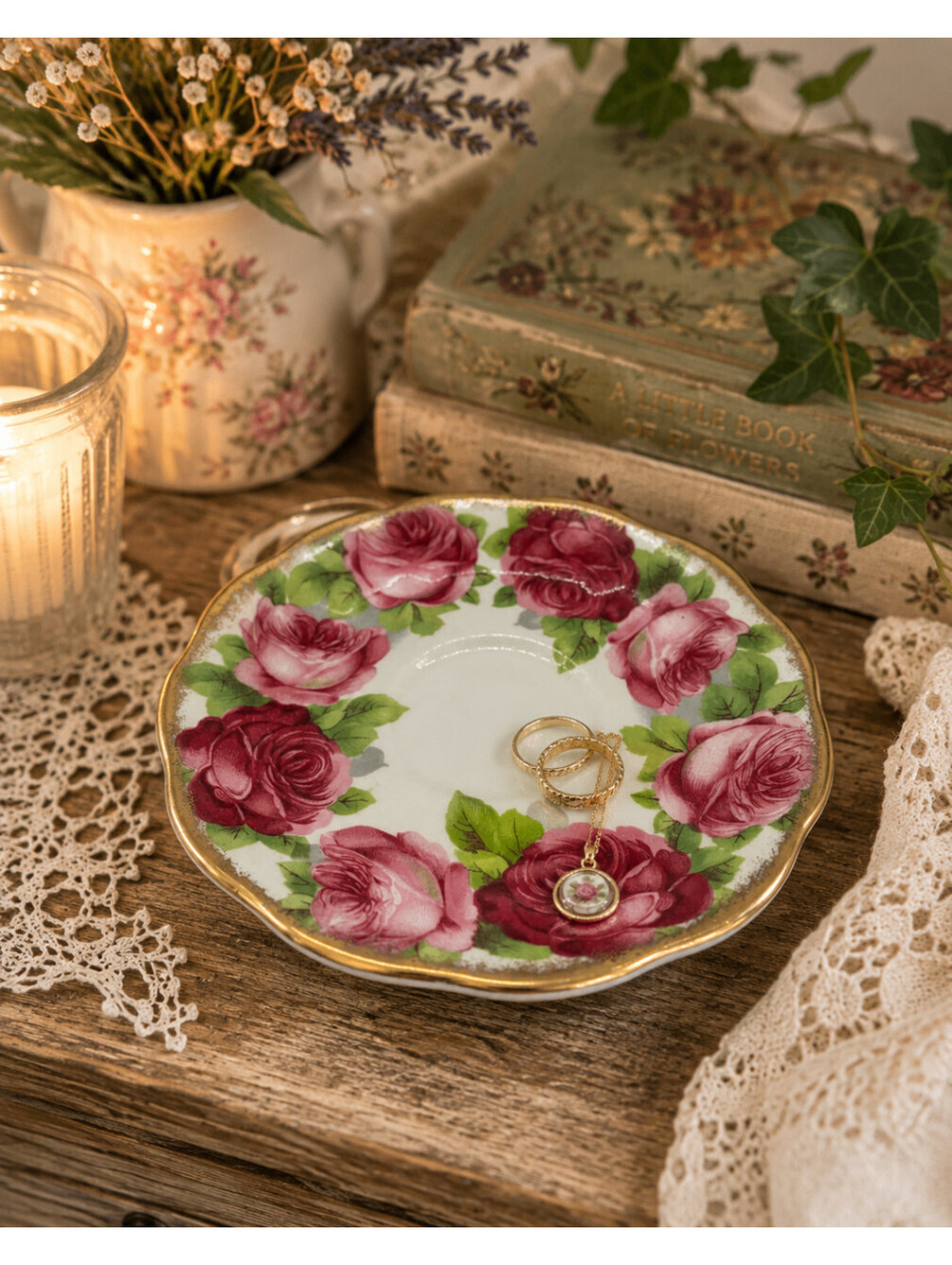 Royal Albert Old English Rose Bone China Saucer Trinket Dish England Vintage